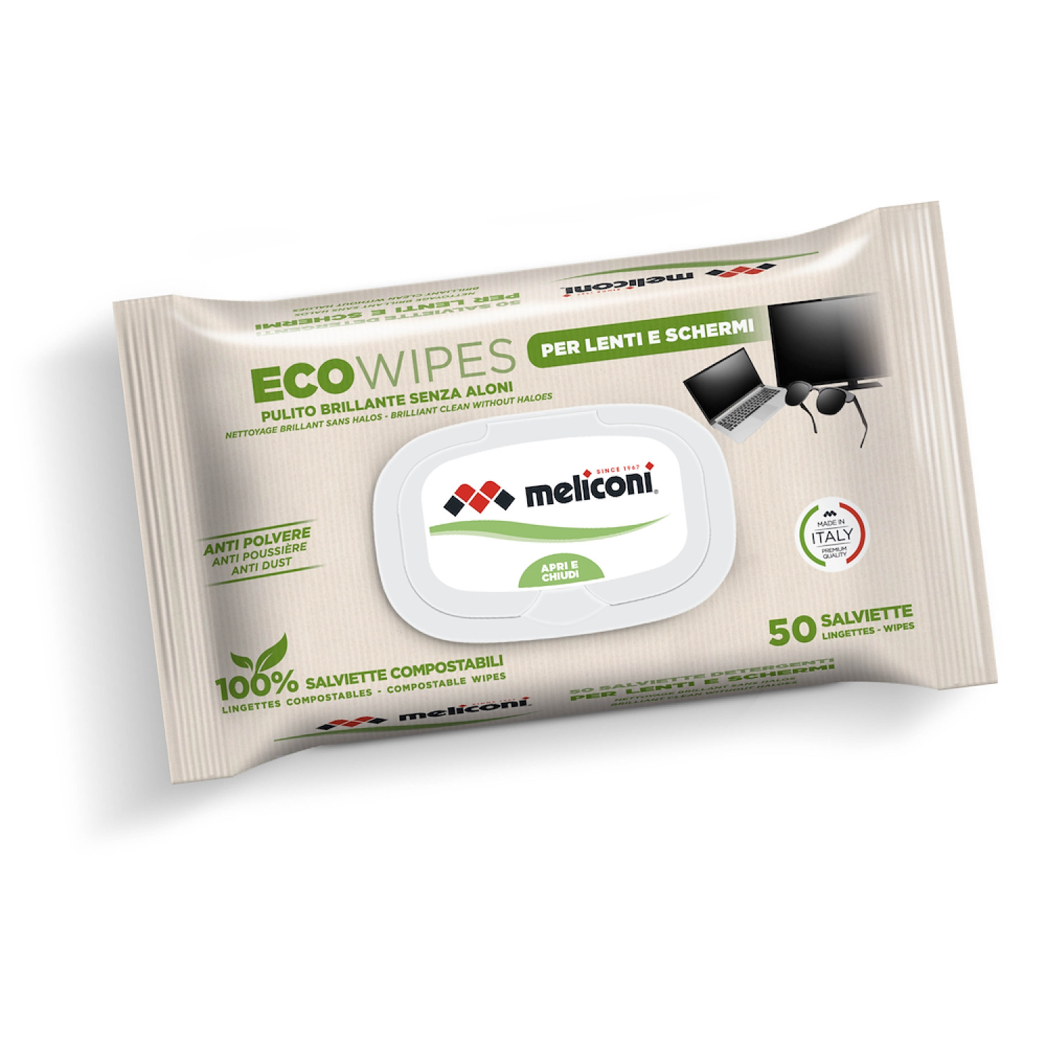 ACCESSORI TV MELICONI 621020 ECO WIPES 50 SALVIETTE DETERGENTI